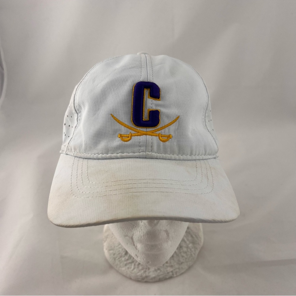 White Embroidered 'C' Baseball Cap with Gold Accent